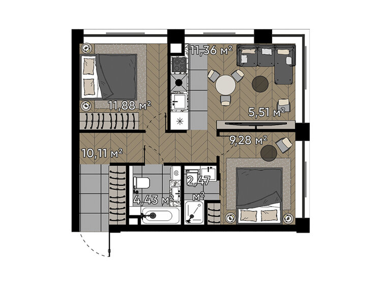 55 м², 3-комнатная квартира 29 644 544 ₽ - изображение 1