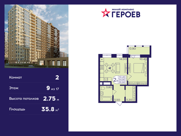 Квартира 35,8 м², 2-комнатная - изображение 1