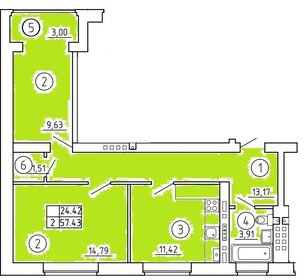 39 м², 2-комнатная квартира 2 350 000 ₽ - изображение 62