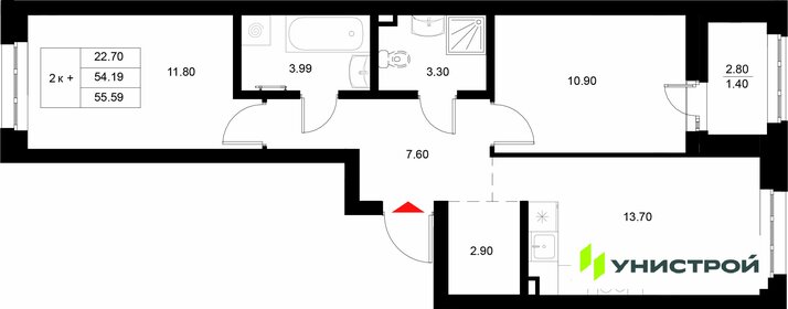 Квартира 55,6 м², 2-комнатная - изображение 1