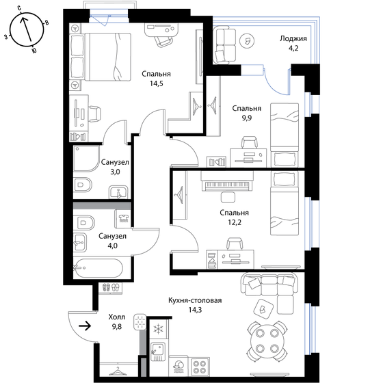 69,8 м², 4-комнатная квартира 11 866 000 ₽ - изображение 1