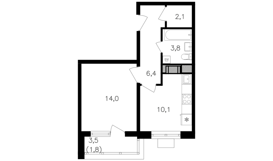 39,2 м², 1-комнатная квартира 17 836 000 ₽ - изображение 1