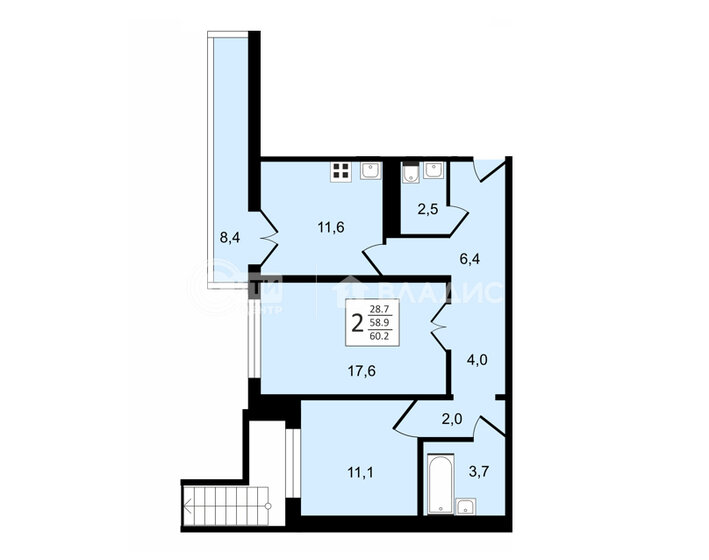 60,2 м², 2-комнатная квартира 5 188 387 ₽ - изображение 10