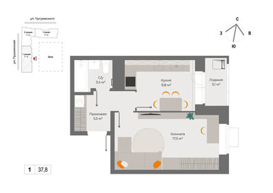 Квартира 37,8 м², 1-комнатная - изображение 1