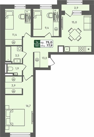 77,9 м², 3-комнатная квартира 7 090 000 ₽ - изображение 1