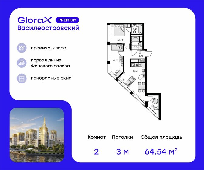 64,5 м², 2-комнатная квартира 24 700 000 ₽ - изображение 1