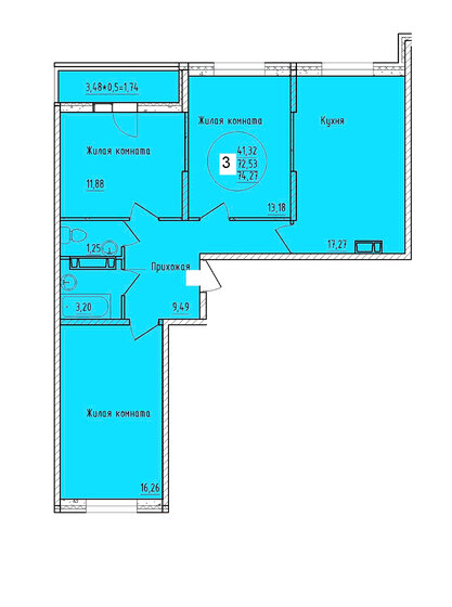 74,3 м², 3-комнатная квартира 8 429 645 ₽ - изображение 1