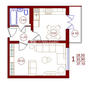 Квартира 37,1 м², 1-комнатная - изображение 1