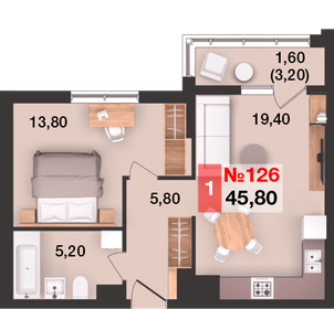 45,8 м², 1-комнатная квартира 5 221 200 ₽ - изображение 60