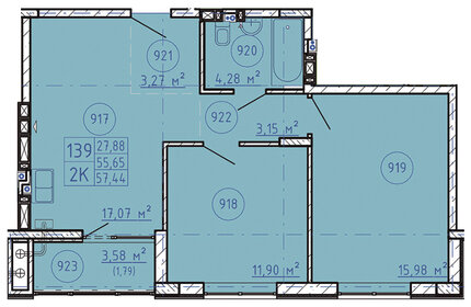 Квартира 57,4 м², 2-комнатная - изображение 1