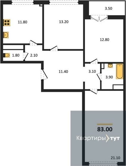 83 м², 3-комнатная квартира 8 858 350 ₽ - изображение 13