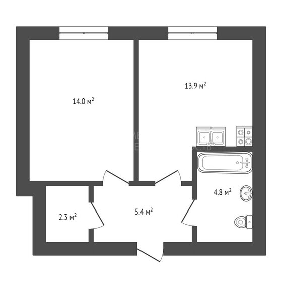 41,2 м², 1-комнатная квартира 6 400 000 ₽ - изображение 1