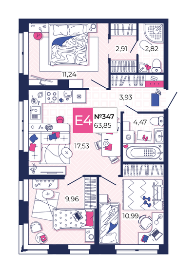63,9 м², 3-комнатная квартира 7 151 200 ₽ - изображение 1