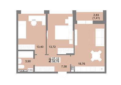 61,5 м², 2-комнатная квартира 8 400 000 ₽ - изображение 69