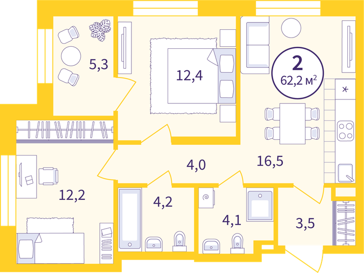 59,5 м², 2-комнатная квартира 8 290 000 ₽ - изображение 15