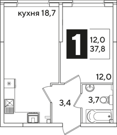 Квартира 37,8 м², 1-комнатная - изображение 2