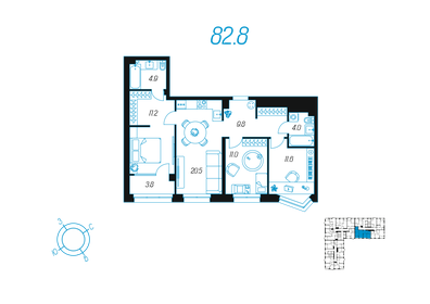 Квартира 82,8 м², 3-комнатная - изображение 1