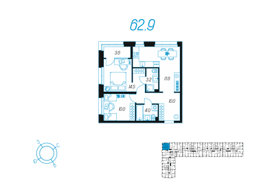 Квартира 62,9 м², 2-комнатная - изображение 1