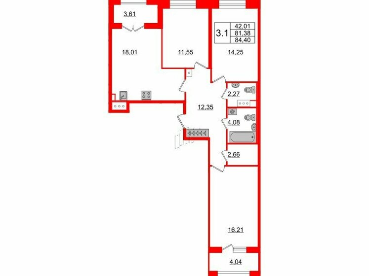 81,4 м², 3-комнатная квартира 26 850 192 ₽ - изображение 1