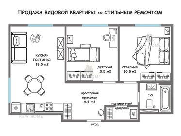 Квартира 53,5 м², 2-комнатные - изображение 1