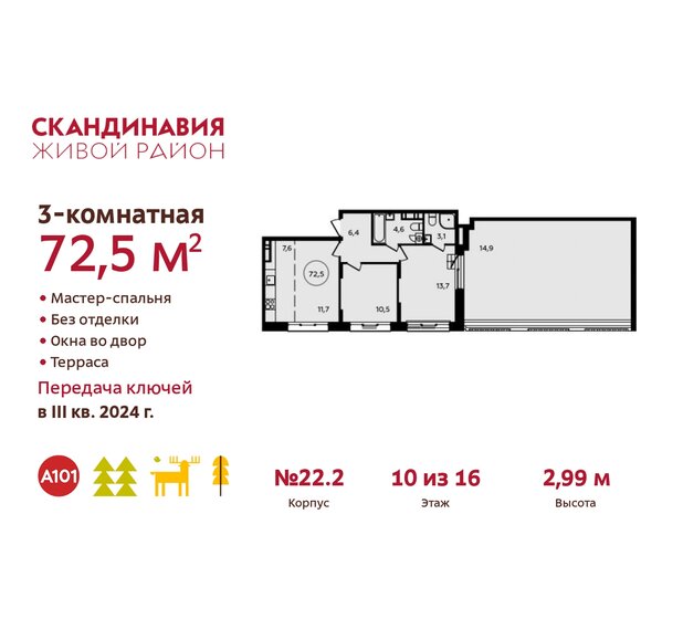 72,5 м², 3-комнатная квартира 20 465 176 ₽ - изображение 36