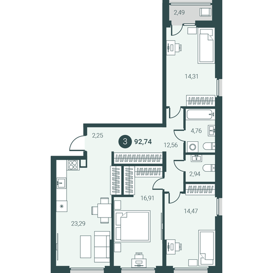92,7 м², 3-комнатная квартира 12 350 000 ₽ - изображение 1