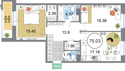 75 м², 2-комнатная квартира 21 811 220 ₽ - изображение 54