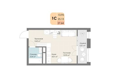 Квартира 27,6 м², студия - изображение 1