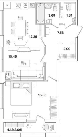 55,2 м², 2-комнатная квартира 12 094 401 ₽ - изображение 24