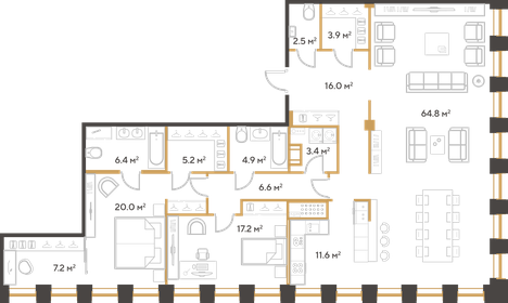 157,3 м², 3-комнатная квартира 49 899 840 ₽ - изображение 13