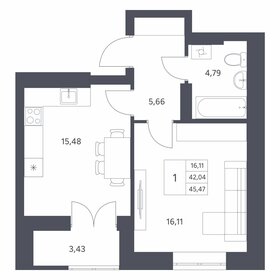 Квартира 45,5 м², 1-комнатная - изображение 1