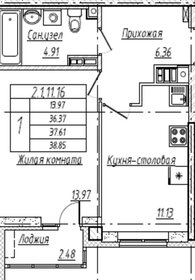 Квартира 38 м², 1-комнатная - изображение 1