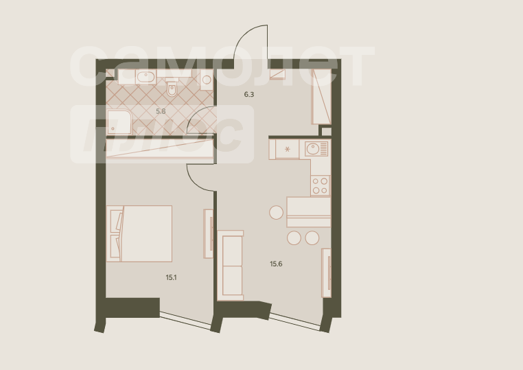 42,6 м², 2-комнатная квартира 18 900 000 ₽ - изображение 1