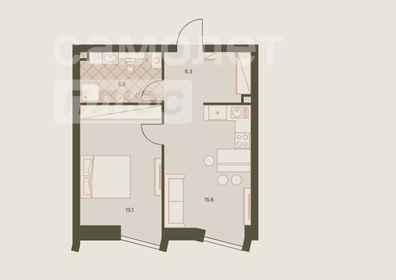 Квартира 42,6 м², 2-комнатная - изображение 1