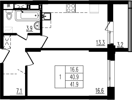 41,9 м², 1-комнатная квартира 6 766 850 ₽ - изображение 1