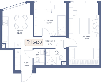 Квартира 54,5 м², 2-комнатная - изображение 1