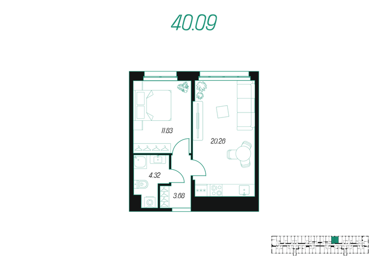 40,1 м², 1-комнатная квартира 4 699 664 ₽ - изображение 1