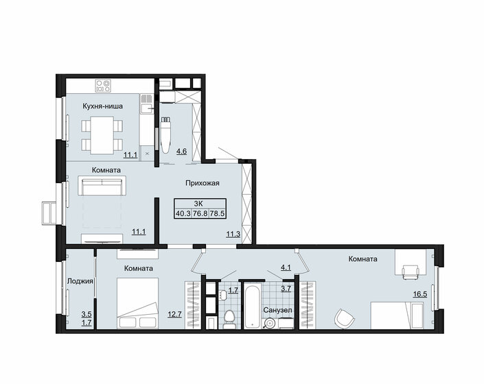 78,5 м², 3-комнатная квартира 6 437 000 ₽ - изображение 1