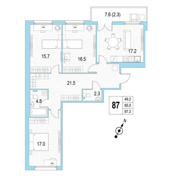 97,3 м², 3-комнатная квартира 27 933 856 ₽ - изображение 1