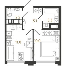 Квартира 31,6 м², 1-комнатная - изображение 2