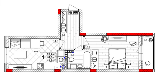 44,8 м², 1-комнатная квартира 3 800 000 ₽ - изображение 30