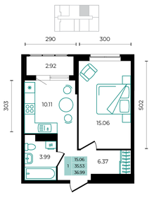 Квартира 37 м², 1-комнатная - изображение 1