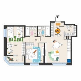 73 м², 2-комнатная квартира 9 185 000 ₽ - изображение 3