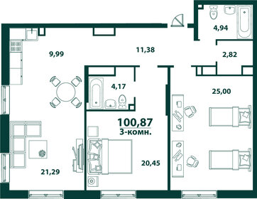 Квартира 100,9 м², 3-комнатная - изображение 1