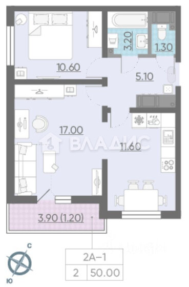 50 м², 2-комнатная квартира 10 349 000 ₽ - изображение 1