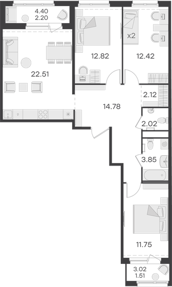86 м², 3-комнатная квартира 15 569 999 ₽ - изображение 1