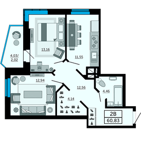 60,8 м², 2-комнатная квартира 10 280 270 ₽ - изображение 20