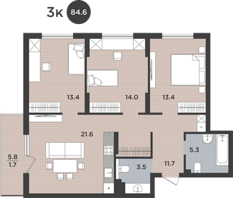 Квартира 84,6 м², 3-комнатная - изображение 1