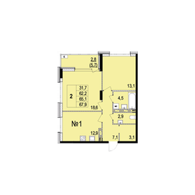 Квартира 65,1 м², 2-комнатная - изображение 1