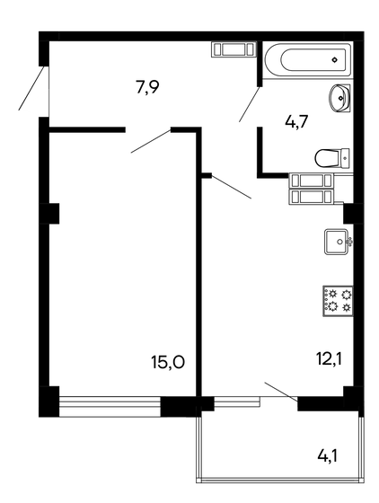 43,8 м², 1-комнатная квартира 7 095 600 ₽ - изображение 1